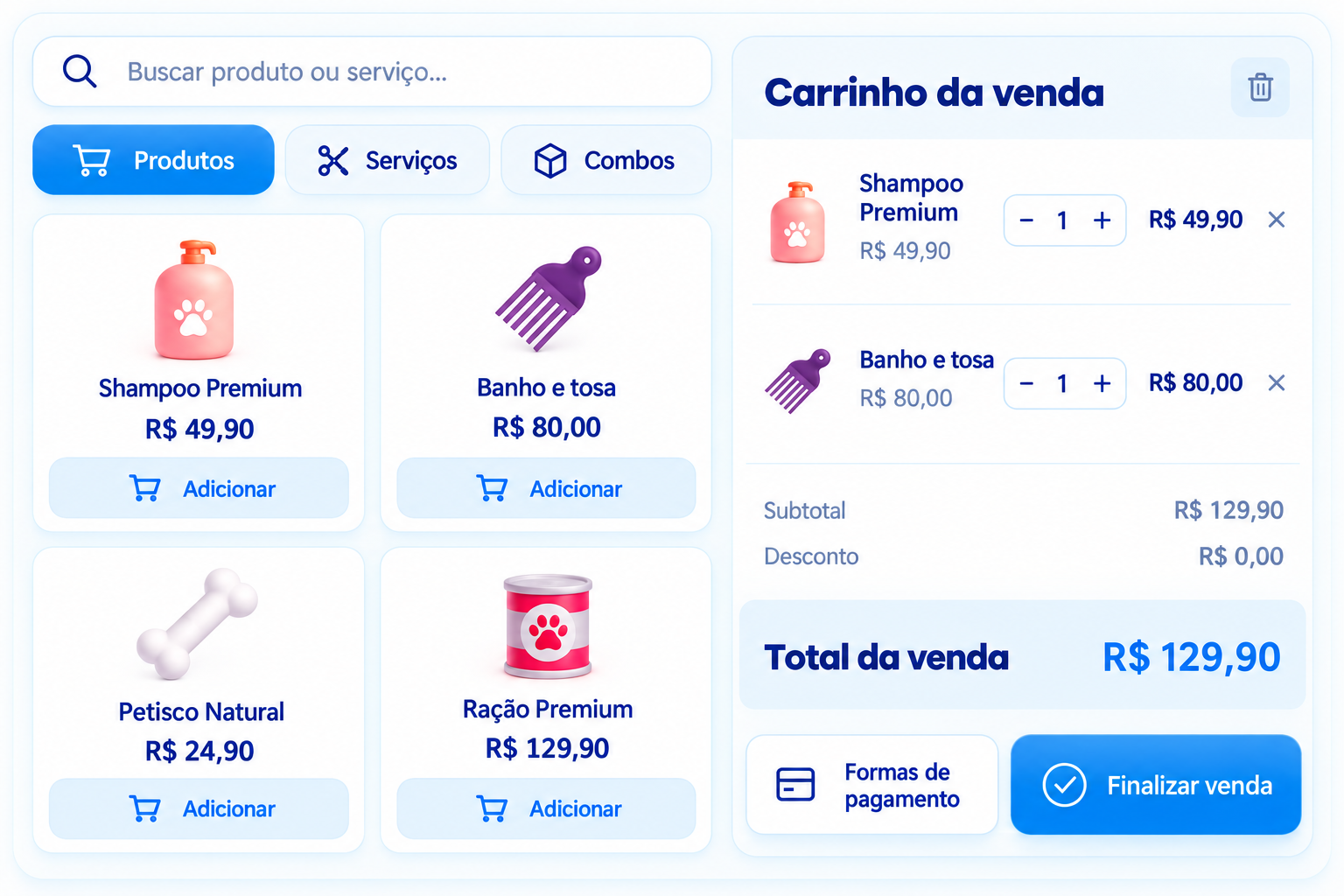 Interface de Vendas e PDV do QBit PetShop